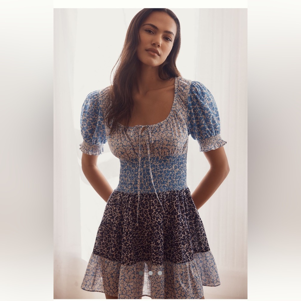 Anthropologie Blue and White Floral Dress